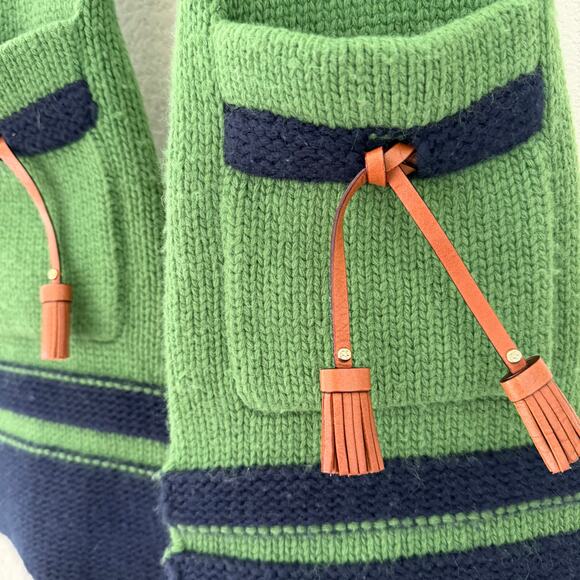 Kate Spade Green Blue Knit Scarf with Pockets Leather Ribbon One Sz Winter Wrap - Picture 5 of 5